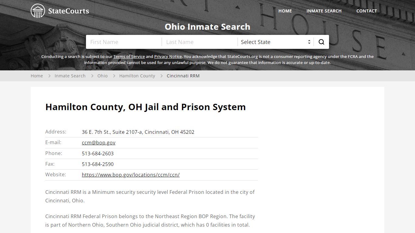 Cincinnati RRM Inmate Records Search, Ohio - StateCourts